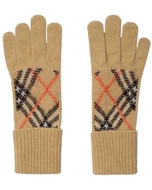 Burberry Check-Pattern Cashmere Blend Gloves - Natural