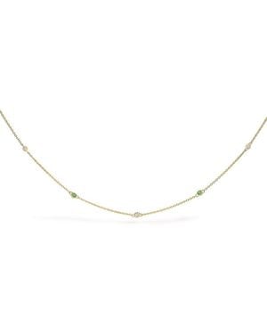 Haus of Brilliance 14K Bezel Set Alternating Emerald And Diamond Station Necklace - Metallic