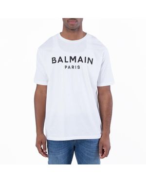 Balmain Logo Printed Cotton T Shirt - White