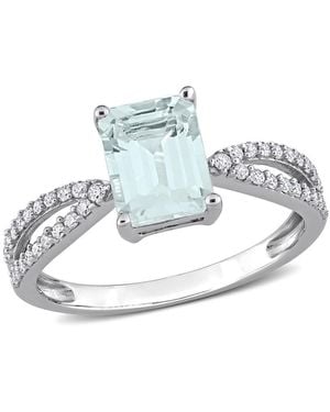 Amour 8 Ct Tgw Octagon Aquamarine And 1/5 Ct Tdw Diamond Crossover Ring - Metallic