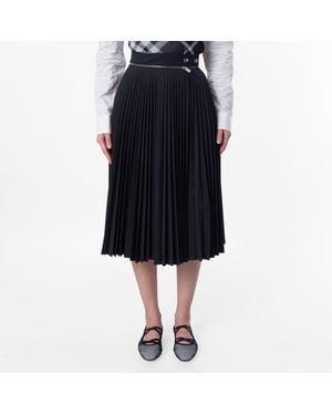 Burberry Pleated Wool-Blend Twill Midi Skirt, Brand Size 4 Us - Black