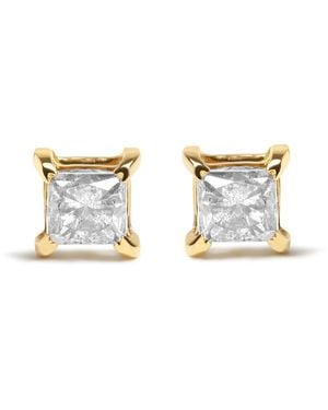 Haus of Brilliance 10K 5/8 Cttw Princess Cut Diamond 4-Prong Solitaire Stud Earrings (J-K Colour, I2-I3 Clarity) - Metallic