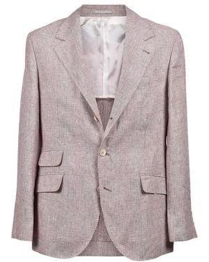 Brunello Cucinelli Linen Three-Button Suit Jacket, Brand Size 52 (Us - Brown