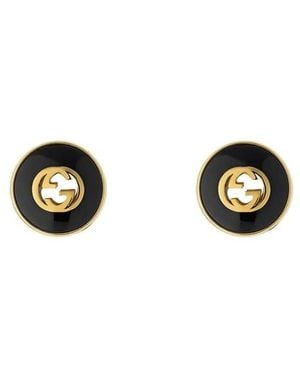 Gucci Interlocking 18Ct Onyx Stud Earrings - Black