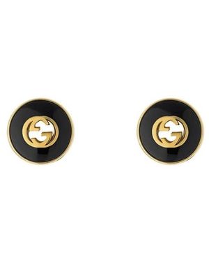 Gucci Interlocking 18Ct Onyx Stud Earrings - Black