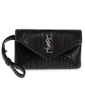 Saint Laurent Cassandre Leather Micro Envelope Pouch - Black