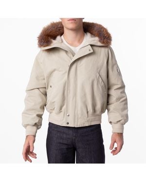 Burberry Natural Faux Fur Trim Cotton Bomber Jacket