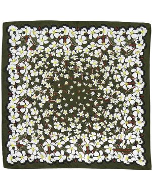 Longchamp Hawaiian Flowers Print Silk Scarf - Black