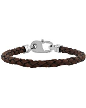 Robert Alton Stainless Steel & Leather Braid Bracelet With Fancy Clasp Bracelet - Brown