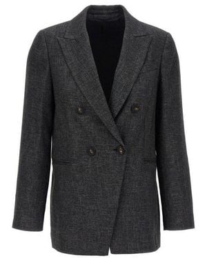 Brunello Cucinelli Dark Double-Breasted Blazer, Brand Size 40 (Us - Black