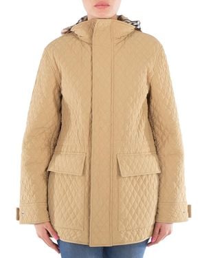 Burberry Check Pattern Quilted Hooded Jacket - Natural