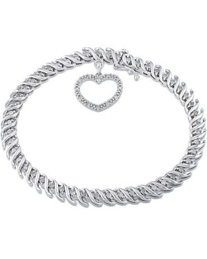 Amour 1 Ct Tw Diamond Tennis Bracelet With Heart Charm - Metallic