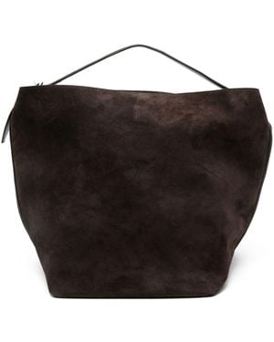 TOTEME Belted Suede Leather Tote - Black