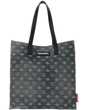 DSquared² Embroidered Denim D2 Shopping Bag M2498 Borse A Mano - Gray