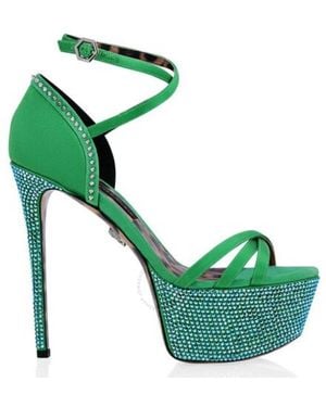 Philipp Plein Rhinestone Crystal Embellished Platform Sandals, Brand Size 35 Us - Green