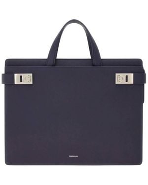 Ferragamo Briefcase With Gancini Buckles - Blue