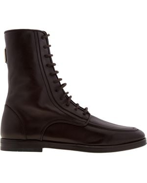 Ferragamo Debby Leather Lace-Up Boots - Brown