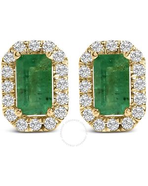 Haus of Brilliance 14K Emerald And 1/8 Cttw Diamond Halo Octagonal Shaped Stud Earrings - Green