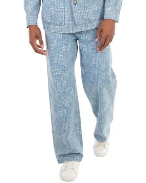 Balmain 4G Monogram Cotton Denim Jeans - Blue