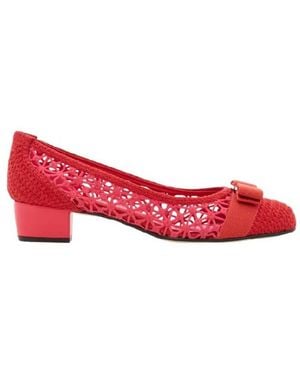 Ferragamo Vara Bow Crochet Pumps - Red