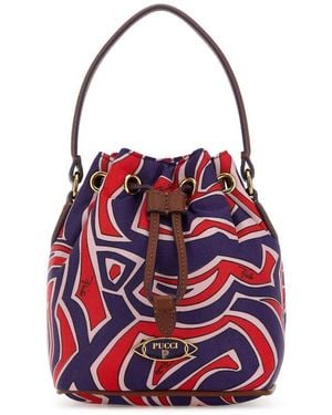 PUCCI Pucci Printed Canvas Bucket Bag - Red