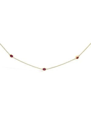 Haus of Brilliance 14K Bezel Set 4X3 Mm Oval Ruby Station Necklace - Metallic