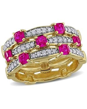 Created Forever 1Ct Tgw Created Ruby And 1/3Ct Tw Lab-Grown Diamond 3-Row Semi-Eternity Ring - Pink