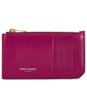 Saint Laurent Paris Shiny Leather Card Case - Purple