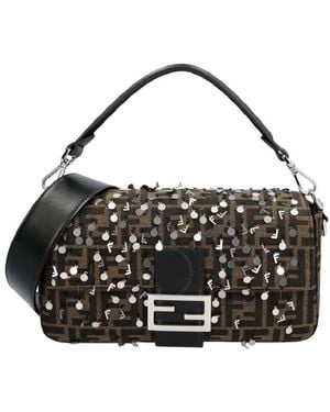 Fendi Embroidered Sequins Baguette Bag - Black