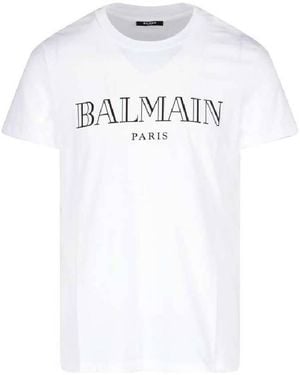 Balmain Logo Embossed Cotton T Shirt - White