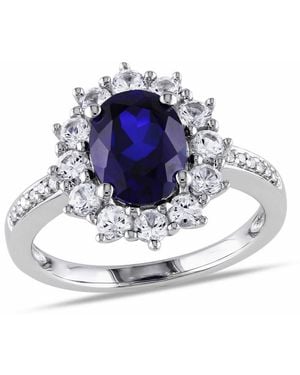 Amour Halo Diamond And 4 Ct Tgw Created And Sapphire Ring - Metallic