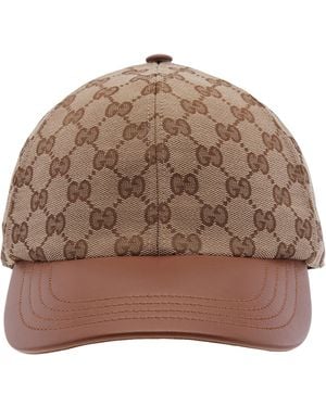 Gucci Gg Canvas Baseball Hat With Leather Trim - Brown