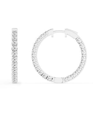 Brilliant Diamond 3 Carat Round Lab Grown Inside Out Diamond Hoop Earrings - Metallic