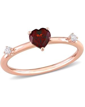 Amour 8 Ct Tgw Heart Garnet And Topaz Stackable Ring - Pink