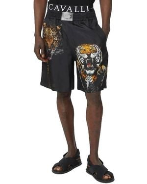 Roberto Cavalli Animal Print Track Shorts, Brand Size 52 Waist - Black