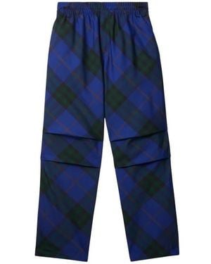 Burberry Check-Pattern Twill Trousers - Blue