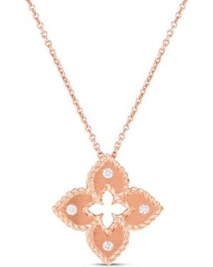 Roberto Coin 18K Rose Petite Venetian Princess Diamond & Satin Finish Small Flower Necklace - Pink