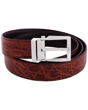 Ferragamo Adjustable Crocodile Leather Gancini Belt - Red