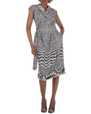Burberry Warped Houndstooth Linen Blend Dress, Brand Size 2 Us - Black