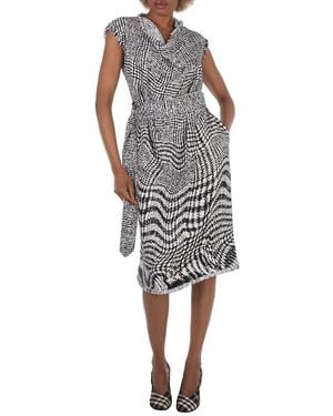 Burberry Warped Houndstooth Linen Blend Dress, Brand Size 2 Us - Grey