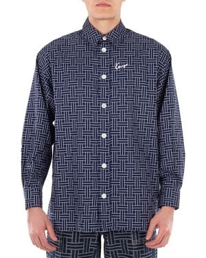 KENZO Embroidered Logo Check Pattern Shirt - Blue