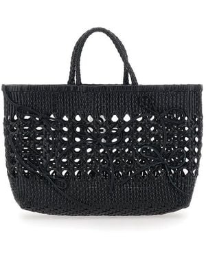 OSOI Biscuit Tote Handbag With Double Round Handles And Braided Design - Black