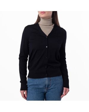 Burberry V-Neck Wool Knit Cardigan - Black