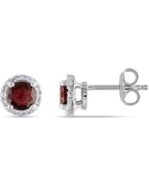 Amour Garnet And Diamond Halo Stud Earrings - Metallic