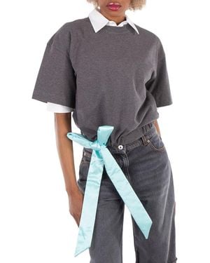 JW Anderson Satin Detail Crew Neck Cotton T-Shirt, Size Small - Gray