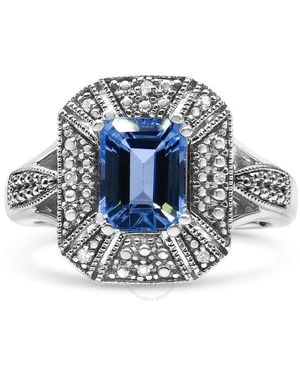 Haus of Brilliance 925 Sterling Diamond Accent And 8X6 Mm Emerald-Shape Topaz Ring- Ring - Blue