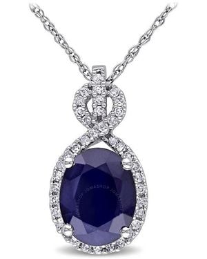 Amour 1/6 Ct Tw Diamond And 2 5/8 Ct Tgw Diffused Sapphire Pendant With Chain - Blue