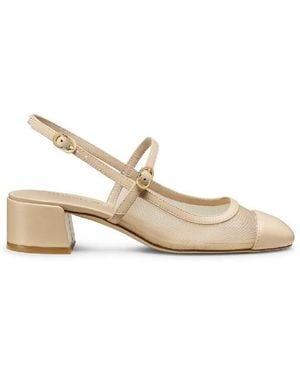 Stuart Weitzman Maeve 35 Leather Slingback Heels - Natural