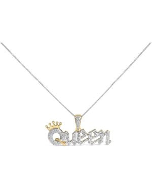 Haus of Brilliance 14K Plated Sterling 1/10 Cttw Diamond Queen Nameplate Pendant Necklace - Metallic
