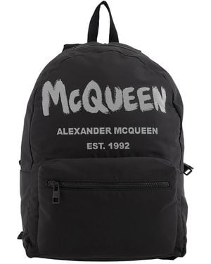 McQueen Graffiti Logo-Print Backpack - Black